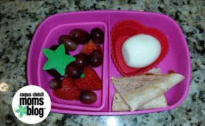 Quesadillas, egg, fruit lunch