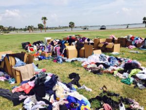 Hurricane Harvey disaster donations quickly piled up, littering the already-crumbling landscape.