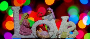 A nativity scene with bright lights 