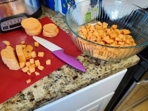 Cubing Sweet Potatoes