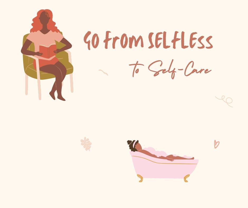 Self Care Essentials - Illustration of a woman reading and taking a bath