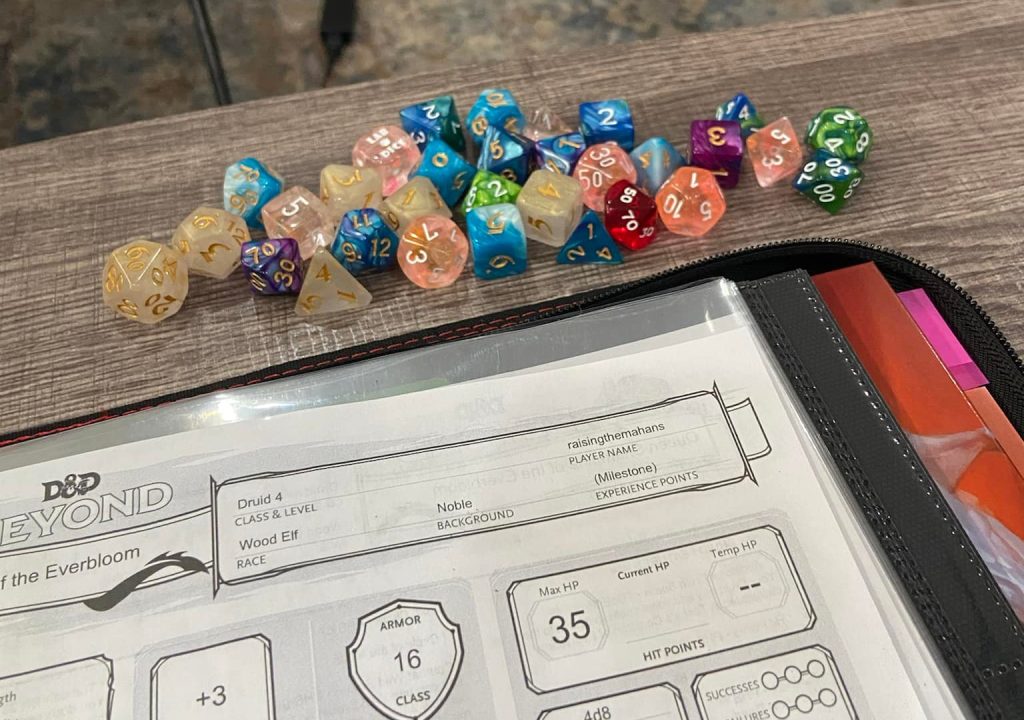 Dungeons and Dragons Dice and Character Sheet 