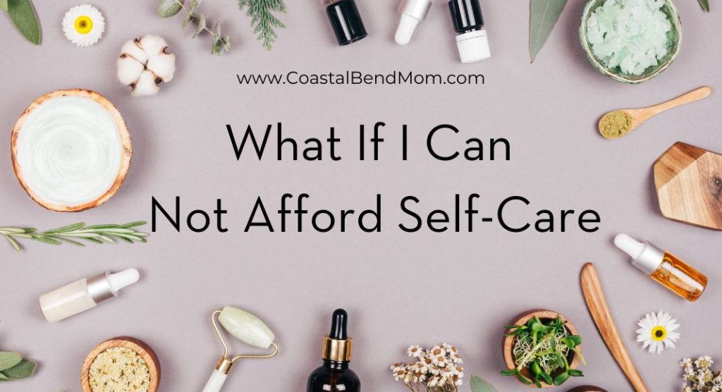 Purple background with beauty tools in a circle with text "What If I Can Not Afford Self-Care"