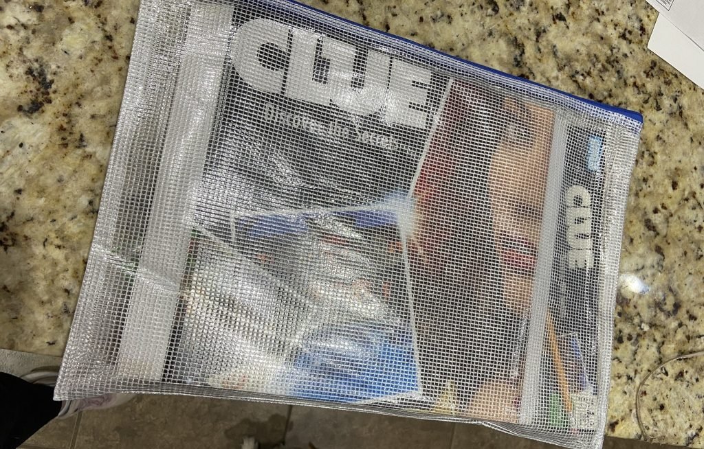 The Board Game Clue in a new organizing bag